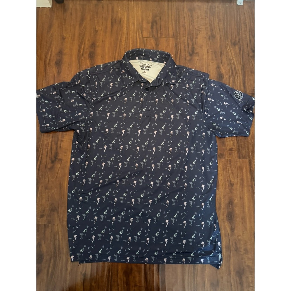 Straight Down Performance Men's L Polo Shirt Blue Mermaid Print AOP